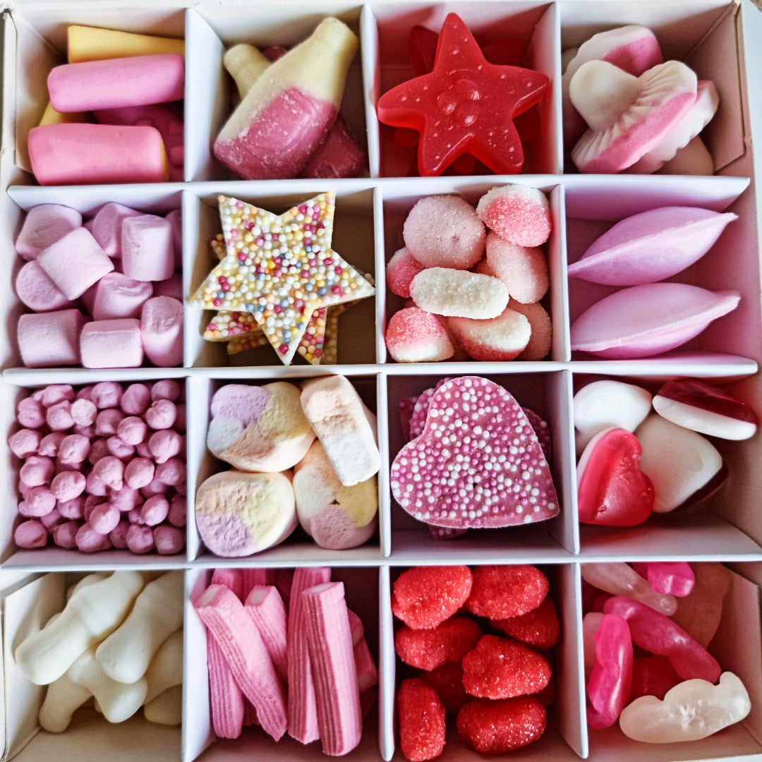 Pink Compartment sweet Box full of sweets