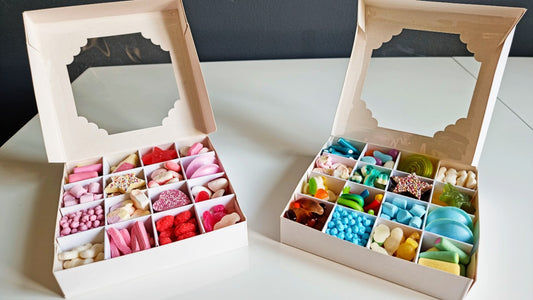 Pink and Blue Compartment sweet Box full of sweets